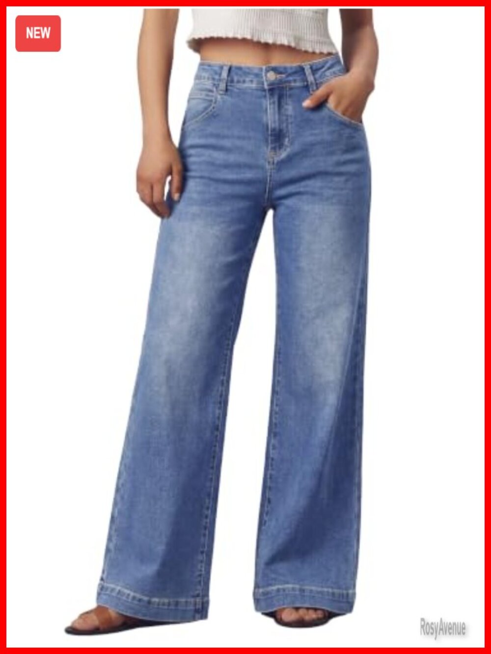 High Waisted Wide Leg Straight Stretch Denim Jeans